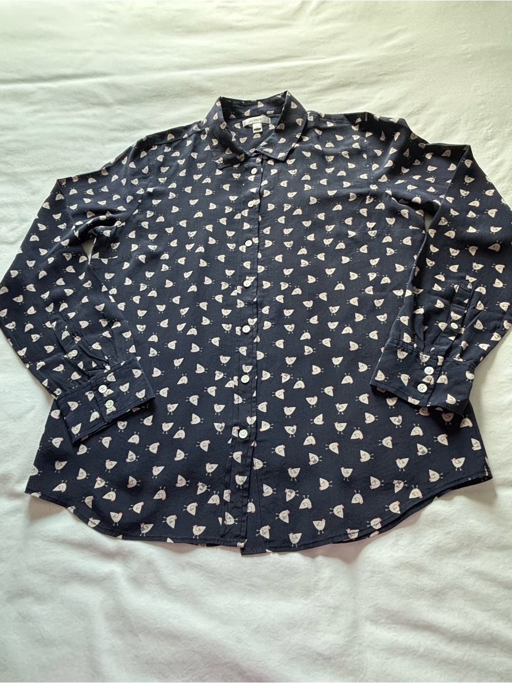 EUC! RARE! J.Crew Silk Blouse in French Hen Print